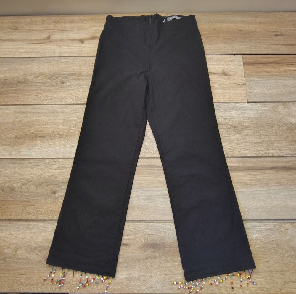 Bisou Bisou Black Beaded Hem Dress Pants Women's Size 2 Career Evening - Picture 1 of 9